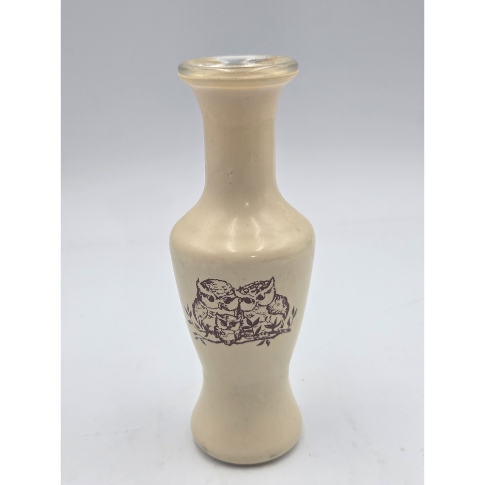 Vintage Tan Wheaton Mid Century Coated Glass 6" Flower Bud Vase Owl Family MCM